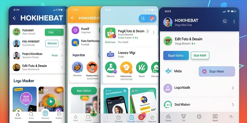 Tampilan antarmuka HOKIHEBAT dengan berbagai fitur Logo Maker.