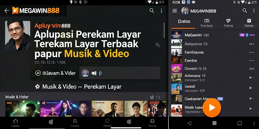 Screenshot utama MEGAWIN888 menampilkan antarmuka aplikasi Perekam Layar.