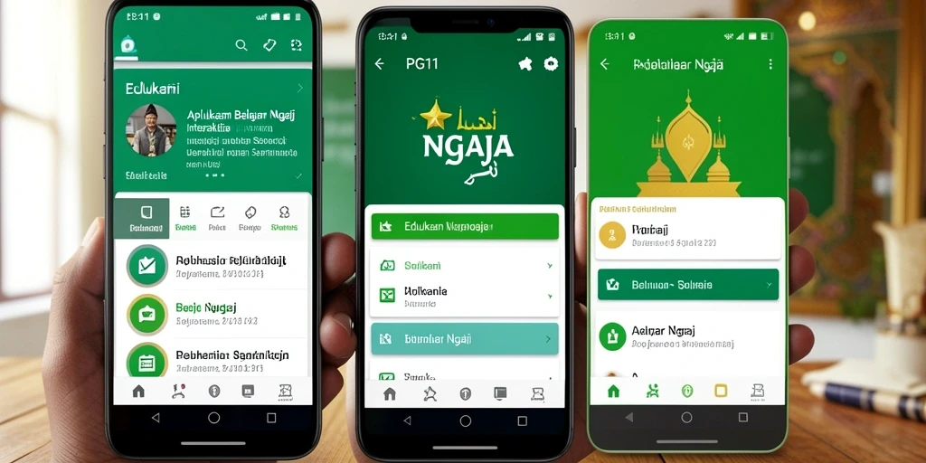 Antarmuka aplikasi PG11 untuk belajar ngaji yang interaktif dan menarik.